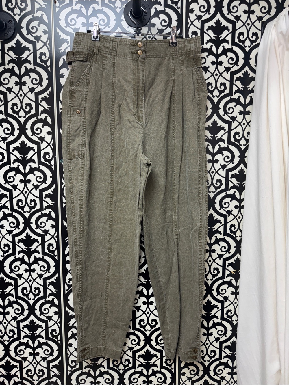 Vintage Together Women’s Olive Green Cargo Trousers Utility pocket High Waist